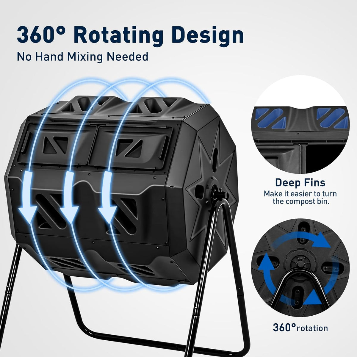 Yesker Dual Chamber Compost Bin Outdoor, 43 Gallon Rotating Tumbling Composter with Sliding Doors