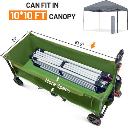 Timber Ridge 51.2'' Extended Collapsible Wagon Cart with Brakes and Cargo Net, Heavy Duty Foldable