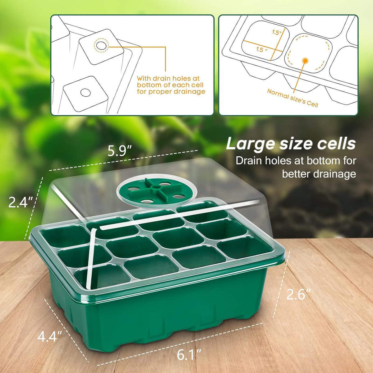 Bonviee 5-Pack Seed Starter Trays, Seed Starter Kit with Adjustable Humidity Dome and Base Indoor