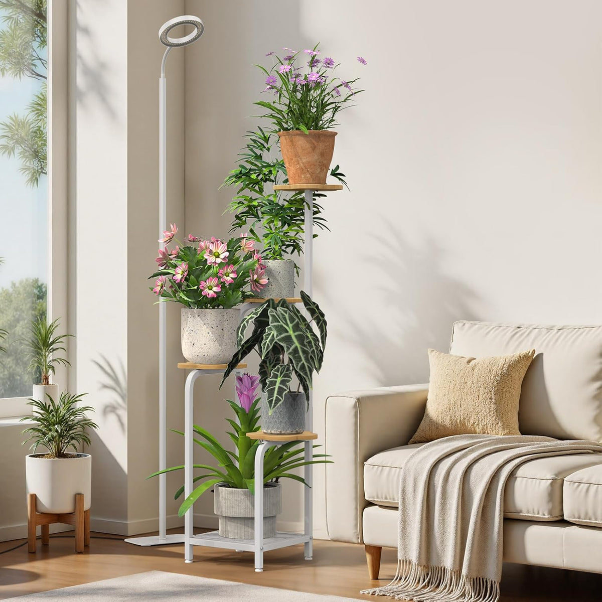 TOSKING 5 Tier Metal Plant Stand Indoor 48''H Tall ,Heavy Duty Plant Shelf , Corner Shelf Flower