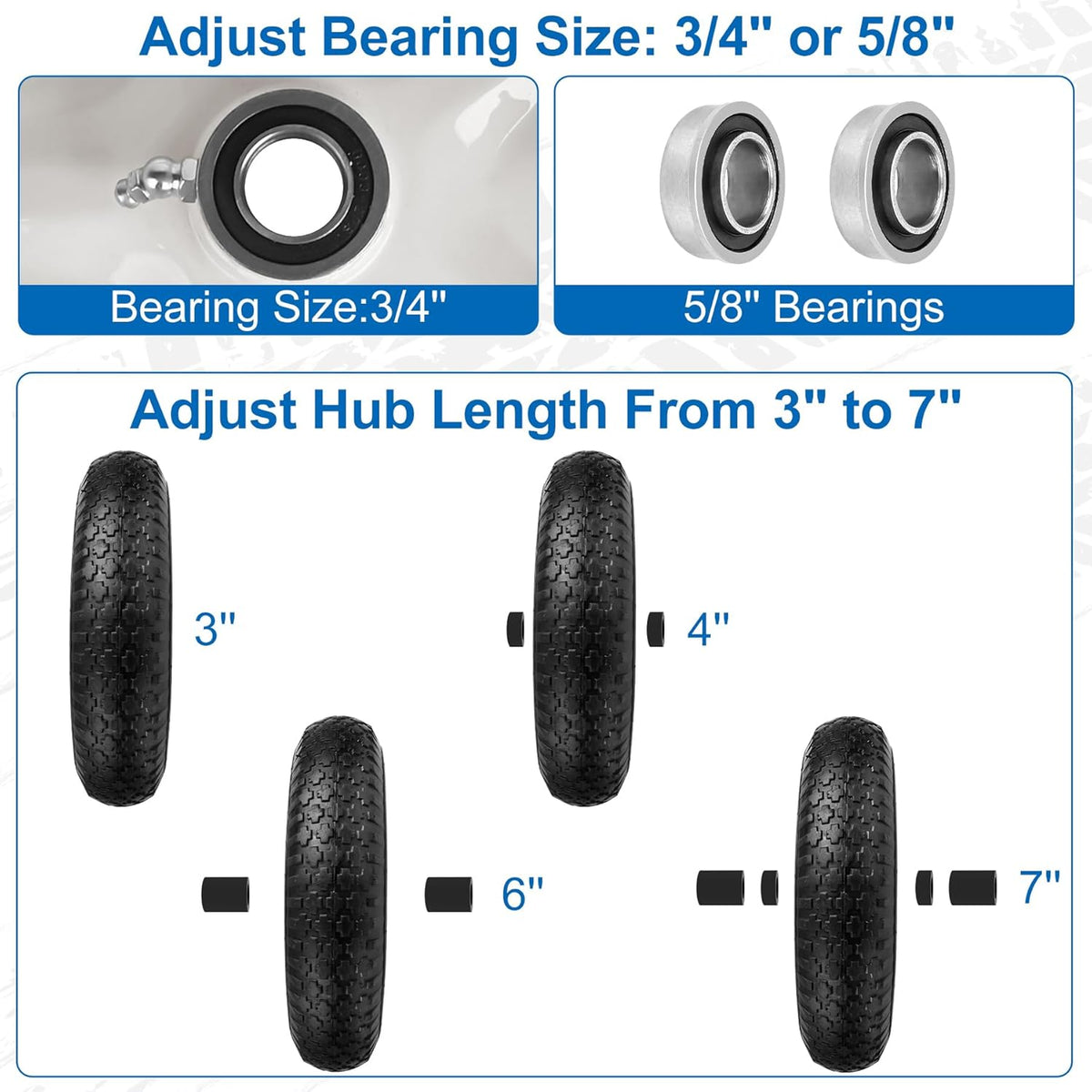 4.80/4.00-8" Wheelbarrow Tubed Tires and Wheels, 16" Universal Fit Pneumatic Tires with 3/4" or