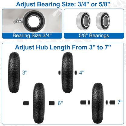 4.80/4.00-8" Wheelbarrow Tubed Tires and Wheels, 16" Universal Fit Pneumatic Tires with 3/4" or
