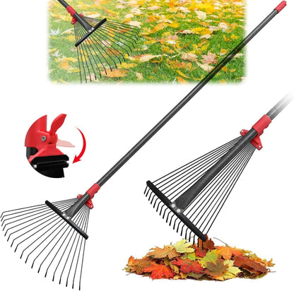 61 Inch Rake for Leaves , Adjustable 18 Tines with Expandable Head 9-18in Grass Rake Heavy Duty