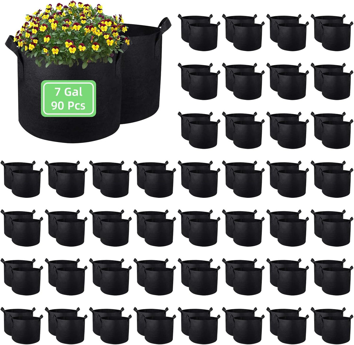 90-Pack 7 Gallon Grow Bags Garden Plant Grow Bag Aeration Fabric Pots with Handles Nonwoven Plant