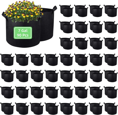 90-Pack 7 Gallon Grow Bags Garden Plant Grow Bag Aeration Fabric Pots with Handles Nonwoven Plant