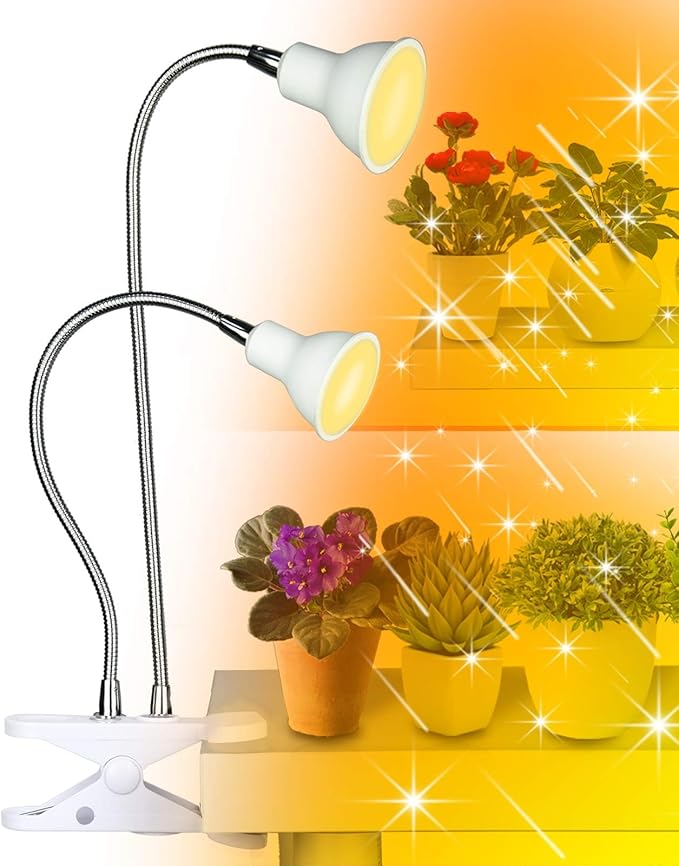DOMMIA Grow Lights for Indoor Plants,Full Spectrum Grow Light with Warmwhite Red LED,Dual Head Clip