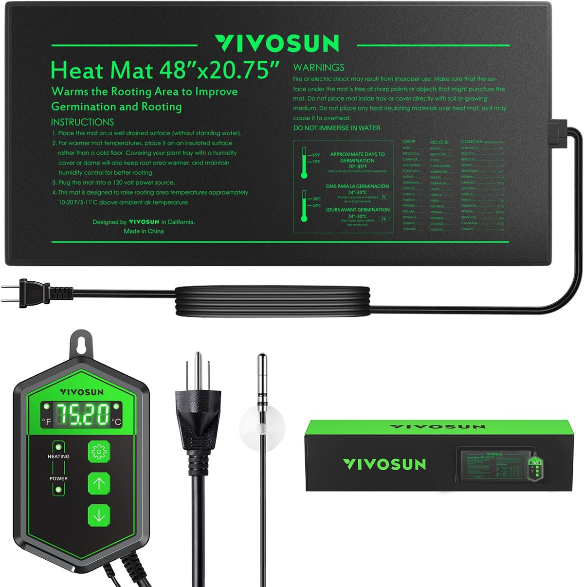 VIVOSUN 48" x 20.75" Seedling Heat Mat and Digital Thermostat Combo Set, UL & MET-Certified Warm