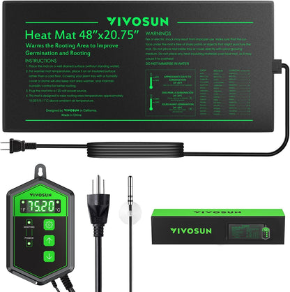 VIVOSUN 48" x 20.75" Seedling Heat Mat and Digital Thermostat Combo Set, UL & MET-Certified Warm