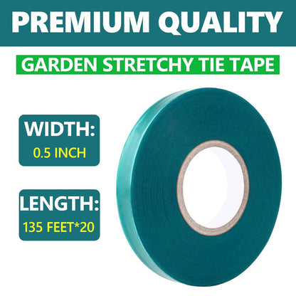 20 Pack Total 2700 Feet Stretch Tie Tape Roll 1/2" Garden Tape Sturdy Garden Plant Ties Green Vinyl