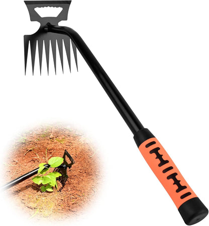 Portable Weed Removal Tool - 8-Prong Manganese Steel with Black Baked Rust-Proof Coating for Garden