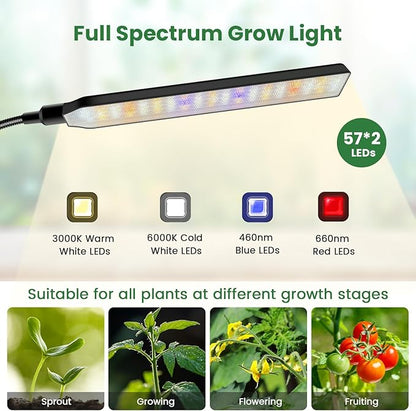 Black Floor Grow Lights for Indoor Plants, 2-Heads Full Spectrum LED Plant Grow Light with
