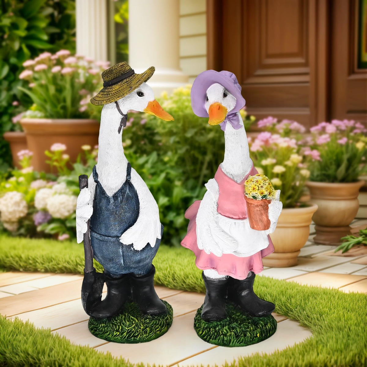 Porch Goose Statue Outfits Large Garden Sculpture Cement Home Outdoor Decorations Lawn Resin Big