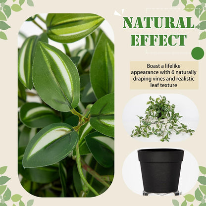 2 Pack Fake Hanging Plants for Shelf in Back Pot, Small Artificial Hanging Ivy Vine Plants Indoor