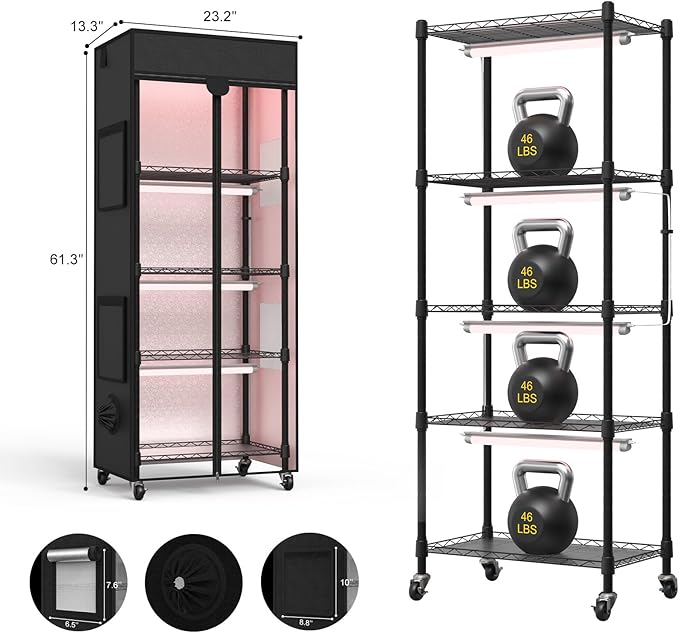 Indoor Greenhouse with Grow Light, 5 Tier 23.2" L×13.3" W×61.3" H Indoor Green House, with 96W Full