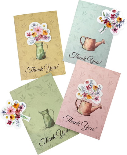 Seed Paper Thank You Cards – 4 Plantable Bouquet Inserts with Wildflower Seeds, 4 Greeting Cards &