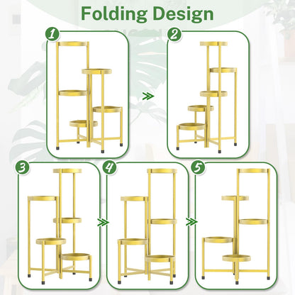 iDavosic.ly Plant Stand Indoor Outdoor, 5 Tier Corner Metal Flower Display Holder Shelf, Folding