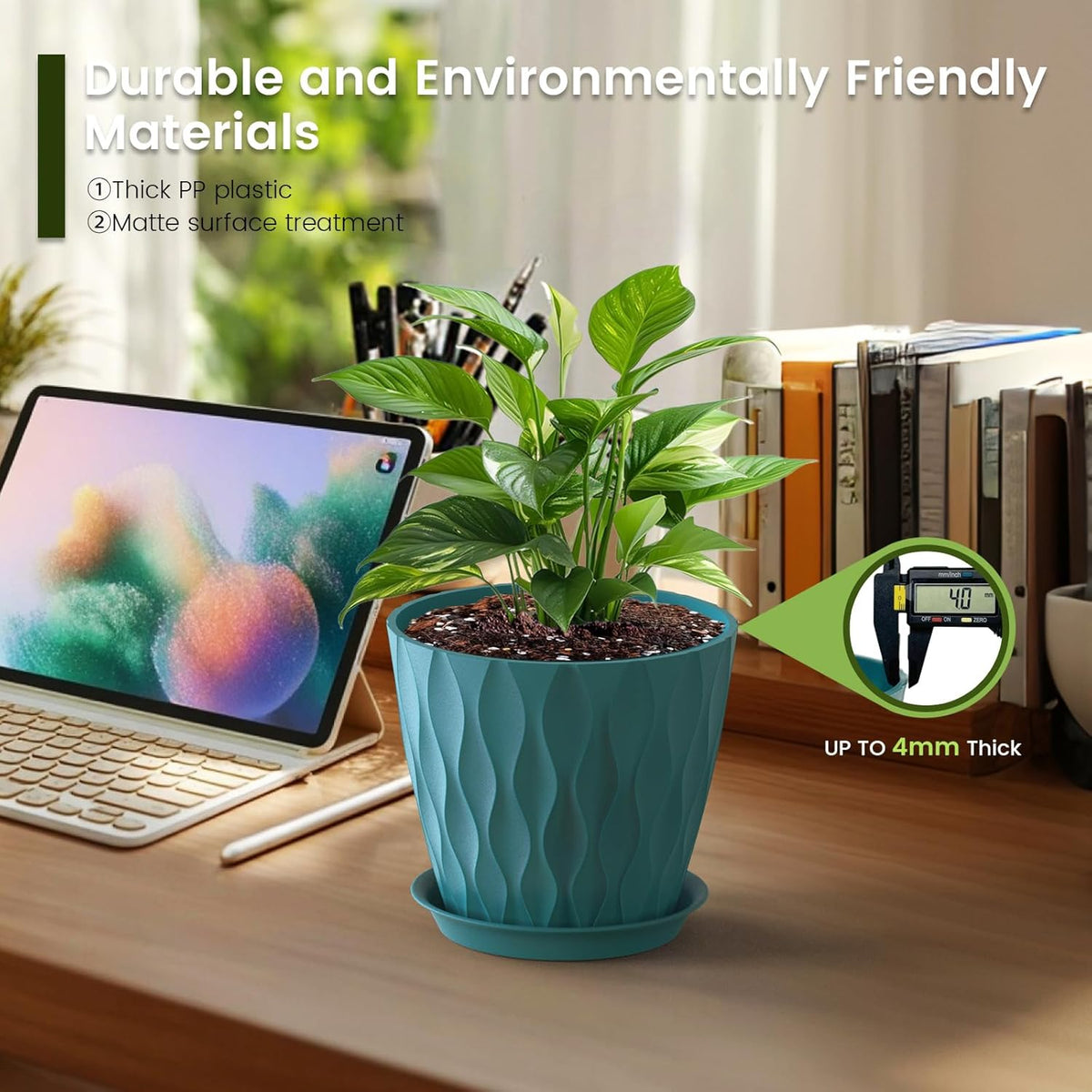 7 inch Plant Pots for Indoor Outdoor Plants, 5 Pack Thick Flower Pots with Drainage Holes and