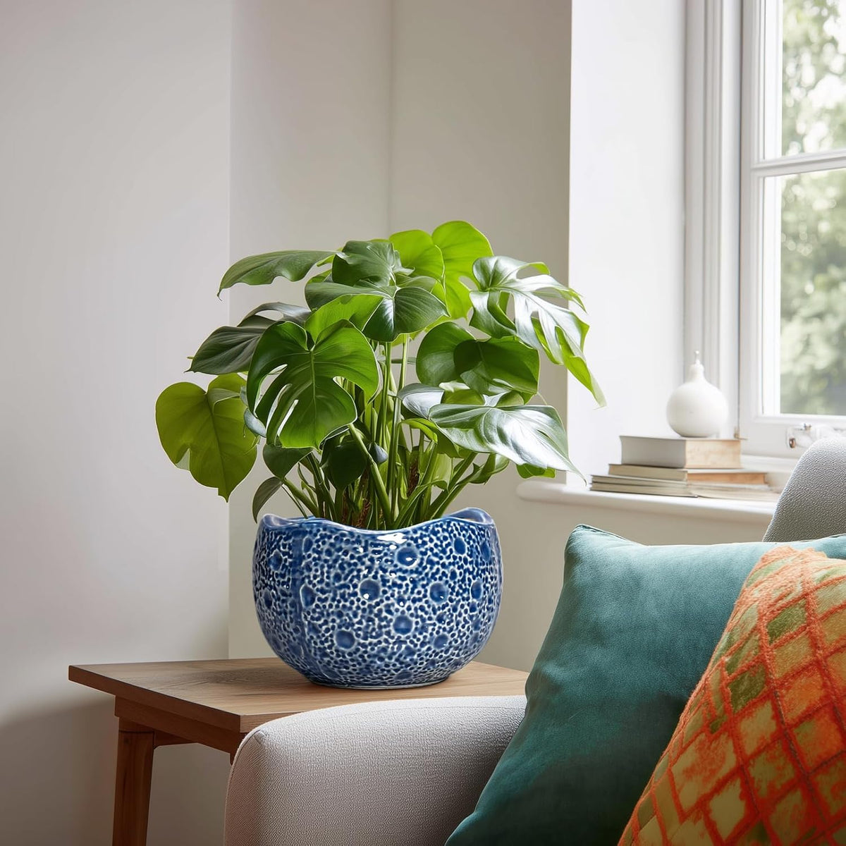 Ceramic Pots for Plants - 8 Inch Round Planter with Drainage Hole, Round Decorative Plant Pots for