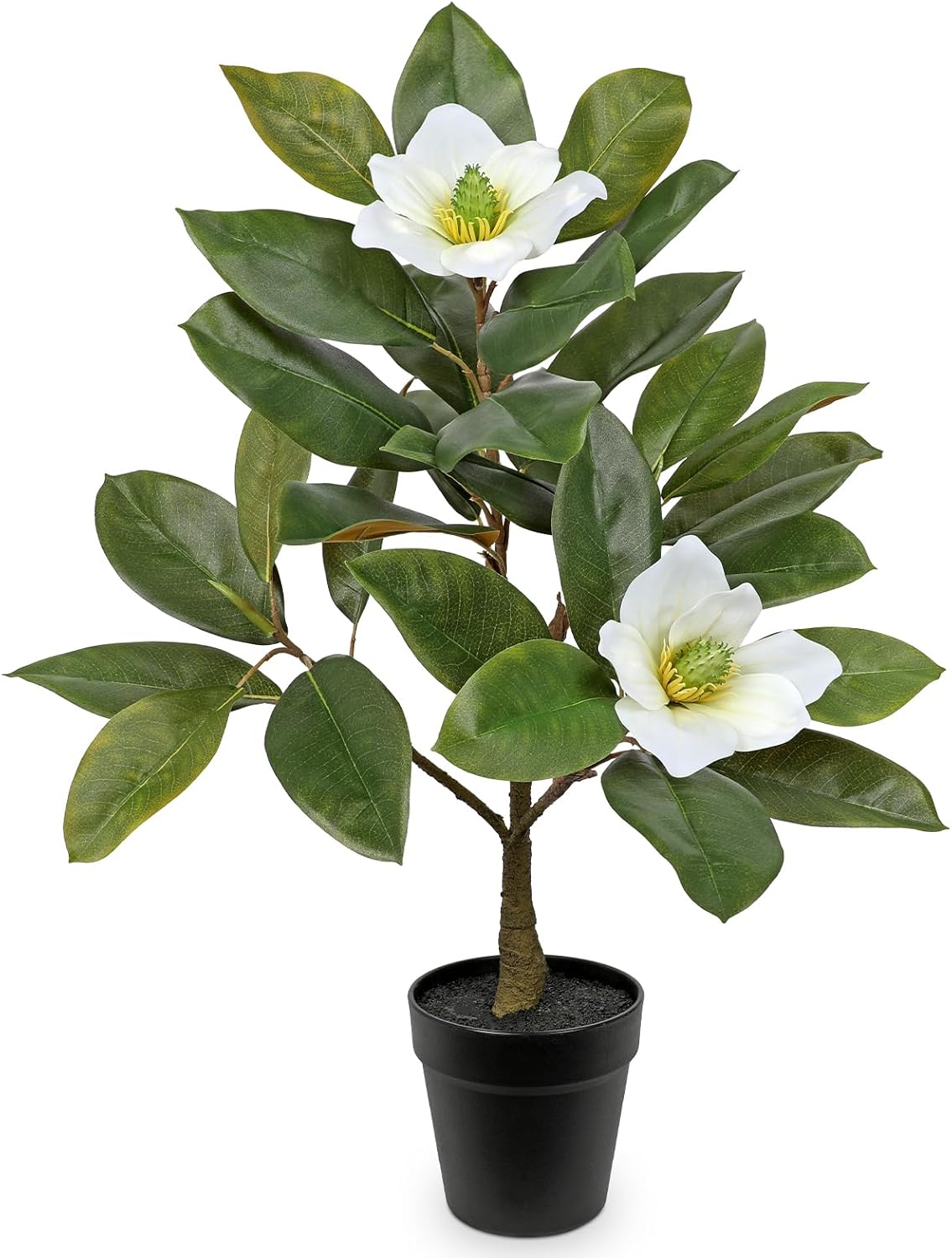 Briful Artificial Magnolia Flower Tree in Black Pot – 26.3in Tall Faux Magnolia Plant with