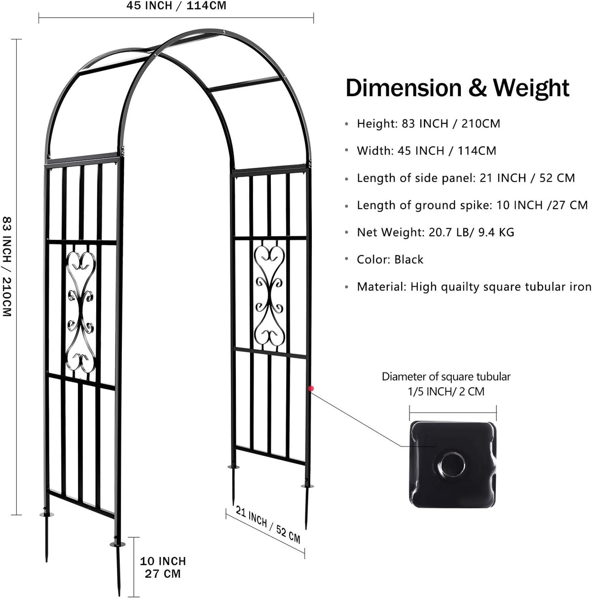 Arbors, Curved Metal Endurable Iron Trellis Plants Stand Use for Outdoor Garden Arbor Climbing