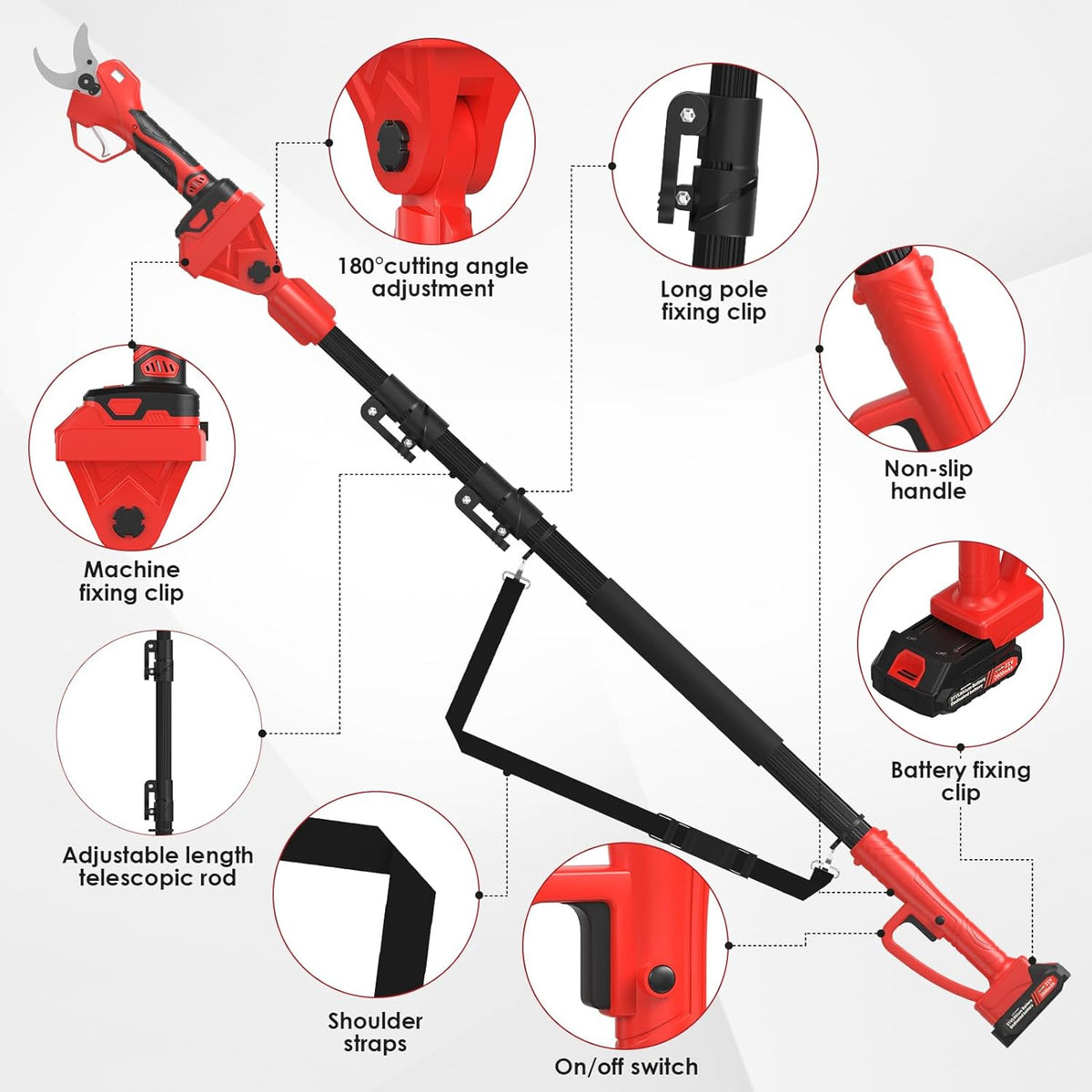 Electric Pruning Shears with Telescopic Rod, 50mm 1.96" Cutting Diameter Cordless Pruner with 2