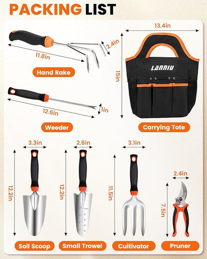 Garden Tool Set, 7 Piece Stainless Steel Heavy Duty Gardening Tool Set, with Non-Slip Rubber Grip