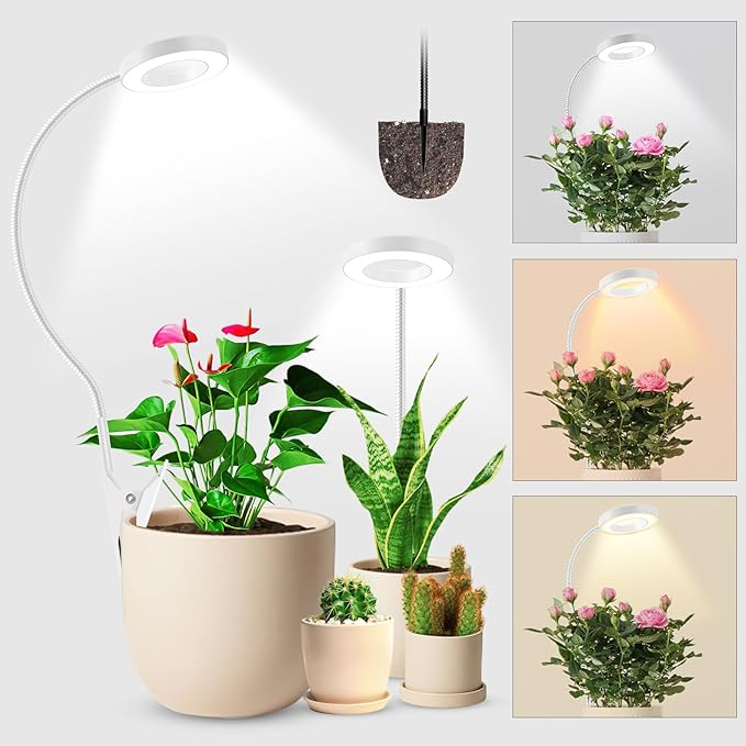 Wolezek 2 in 1 Grow Lights for Indoor Plants, 3 Colors Plant Lights for Indoor Growing with 360°