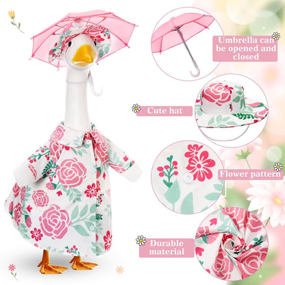 Soulchen Porch Goose Outfit with Umbrella for Lawn Porch 23'' Goose Costume Pink Flower Skirt for