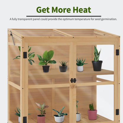 Macrout Wooden Cold Frame Greenhouse Cabinet Kit with Adjustable Shelf and Lockable Door, Fully