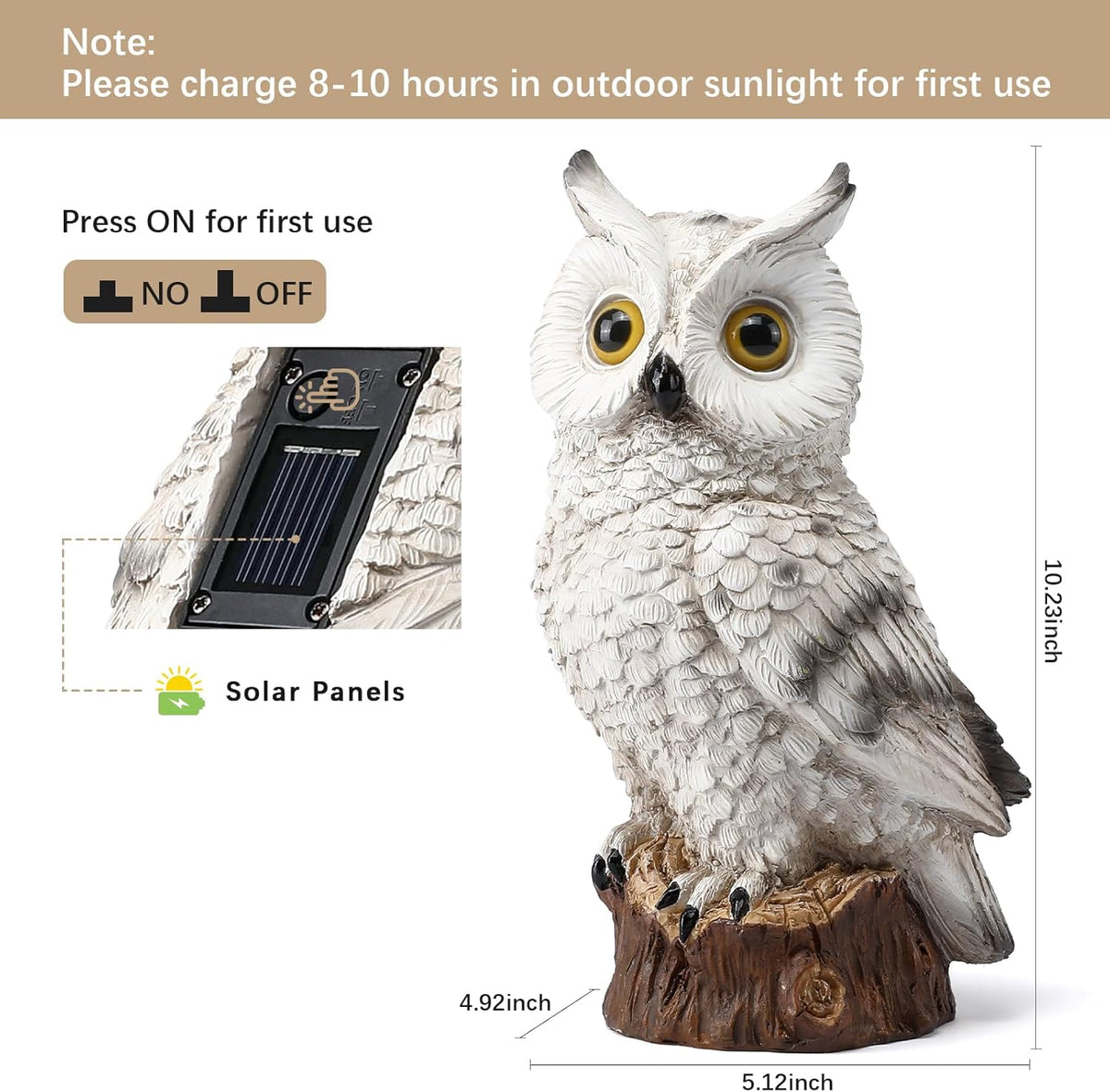 Solar Owl Garden Statues Outdoor Decor Resin Owl Figurine with LED Lights Owl Sculpture for Porch