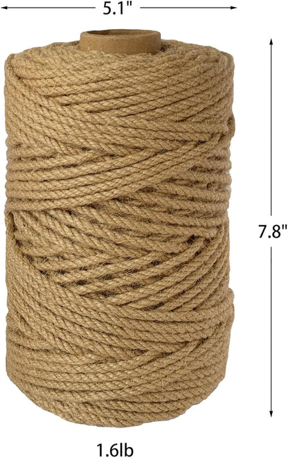2-Pack Natural Jute Twine Rope, 4mm x 656ft Heavy Duty & Eco-Friendly - for Crafts, Gardening, Cat