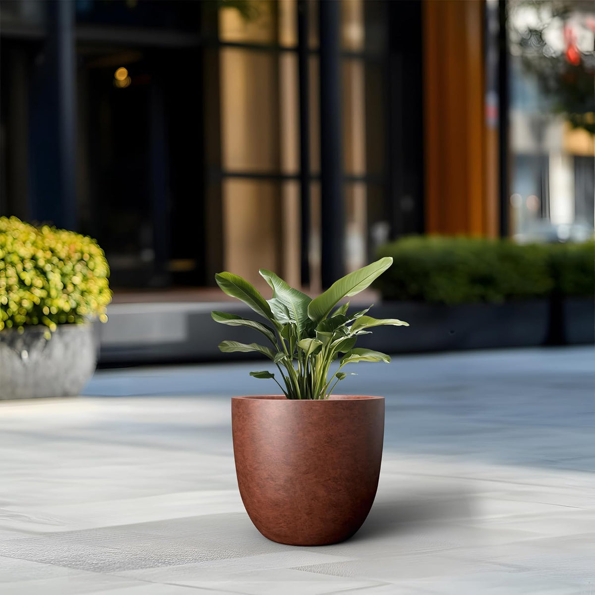 Kante 14 Inch Dia Round Concrete Planter, Indoor Outdoor Large Plant Pot with Drainage Hole and