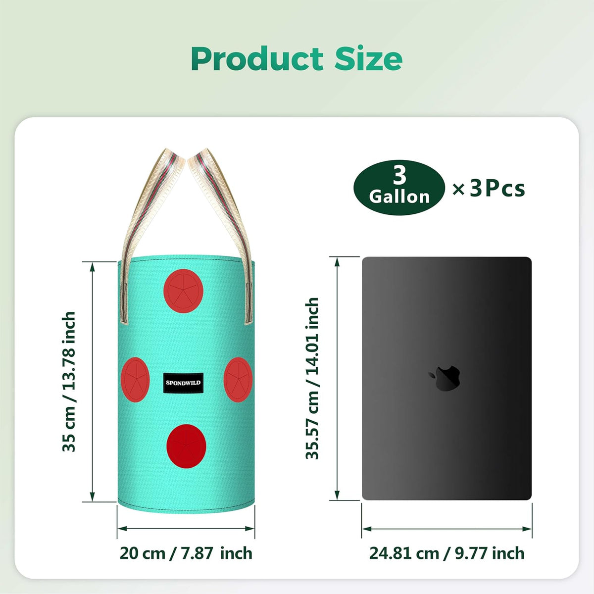 3 Pack Hanging Strawberry Planter Bags, 3 Gallon Hanging Grow Bags with Bottom Planting Hole