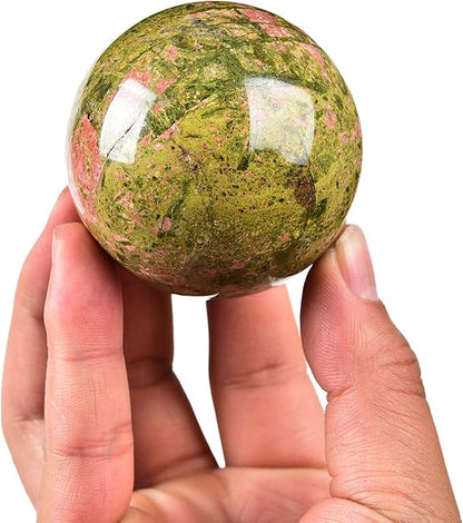 JIC Gem Unakite Stone Crystal Sphere Ball with Decorative Stand Quartz Crystal Ball Healing