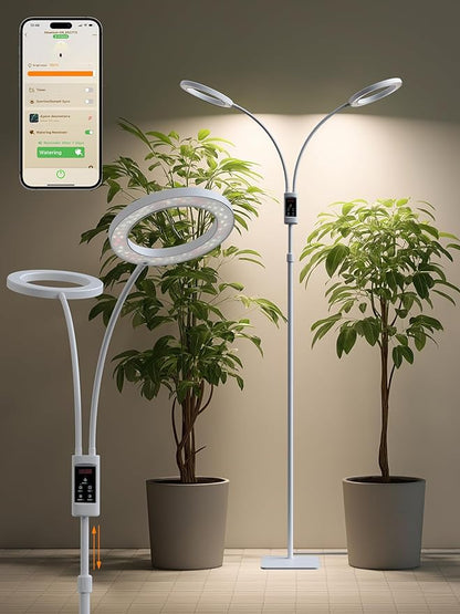 Smart Grow Lights for Indoor Plants,48W 2-Head Plant Light with Auto-Timer, Full Spectrum LED Grow