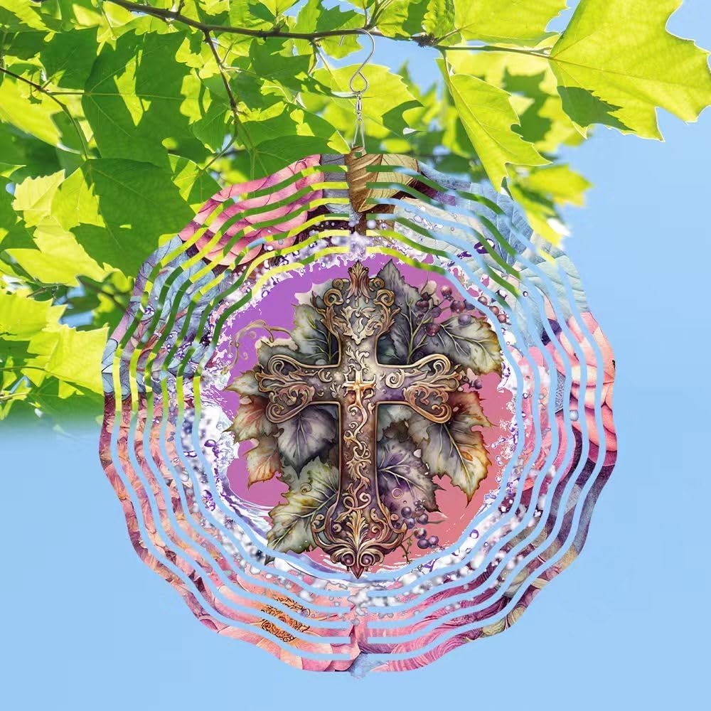 Cross Wind Spinner, Metal Wind Spinners Outdoor/Indoor, God Cross Hanging Garden Decor for Outside