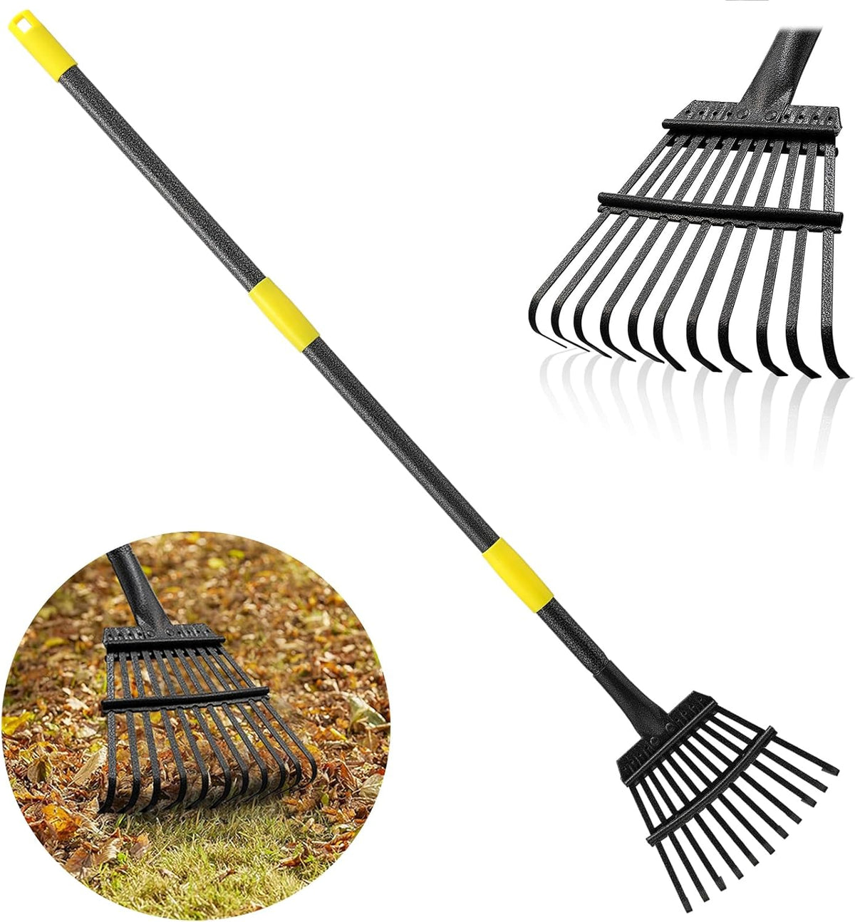 Rake, Garden Leaf Rakes for Lawns Heavy Duty, Yard Metal Rake Tools with 9" Small Narrow Rake Head