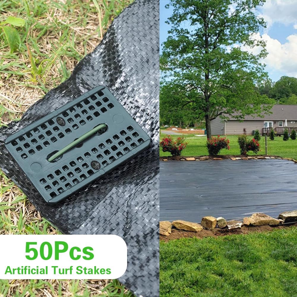 Bakulyor 50 Pcs Green Artificial Turf Stakes Anchor + 50 Pcs Buffer Washer, 6 Inch 11 Gauge