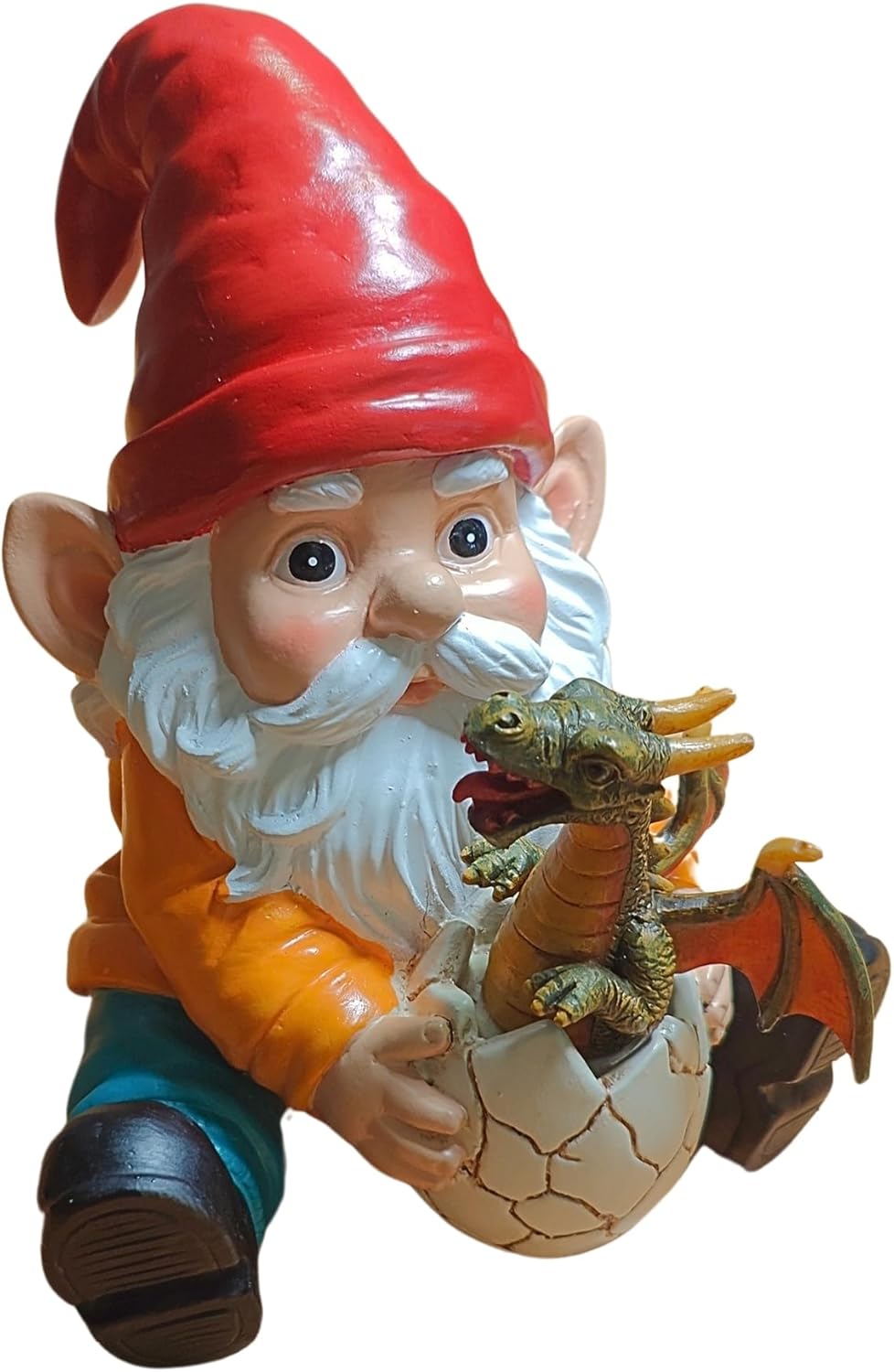 Fantasy Dragon Gnome Garden Statue - 6.8" Weatherproof Resin Garden Gnome with Baby Dragon, Unique