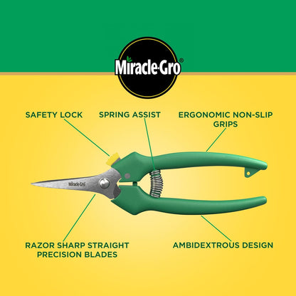 Miracle-Gro Straight Tip Floral Shears - Lightweight Gardening Scissors - Hand Pruner Pruning Shear