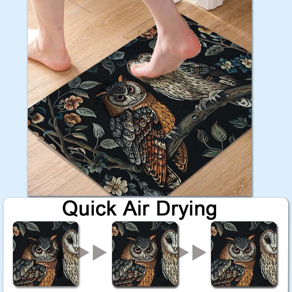 Bath Mat-Bathroom Rug，Two Owls-Absorbent Non Slip Quick Dry Stain Resistant Easy to Clean Care