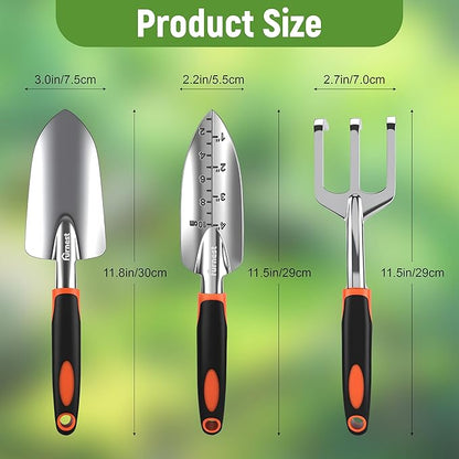 Garden Tool Set, 3 Pack Aluminum Heavy Gardening Kit Including Hand Shovel, Transplant Shovel and