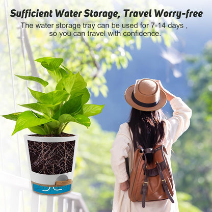 8-Inch Plant Pots, Self-Watering Planters with Drainage Holes & Saucers for Indoor and Outdoor