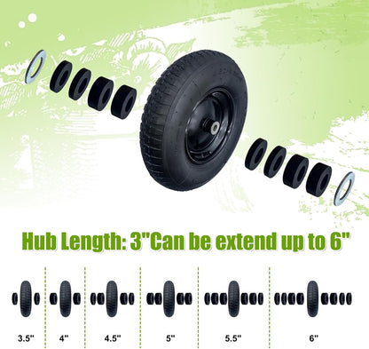 2-Pack 4.80/4.00-8" Pneumatic Wheelbarrow Wheel and Tires with 3"- 6" Center Hub and 3/4" Bushings