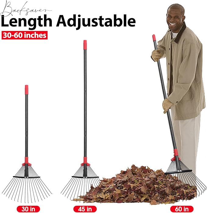 Rake, Adjustable Rakes for Leaves with 9”-17” Head, Rakes for Lawns Heavy Duty, 60 in Garden Rake