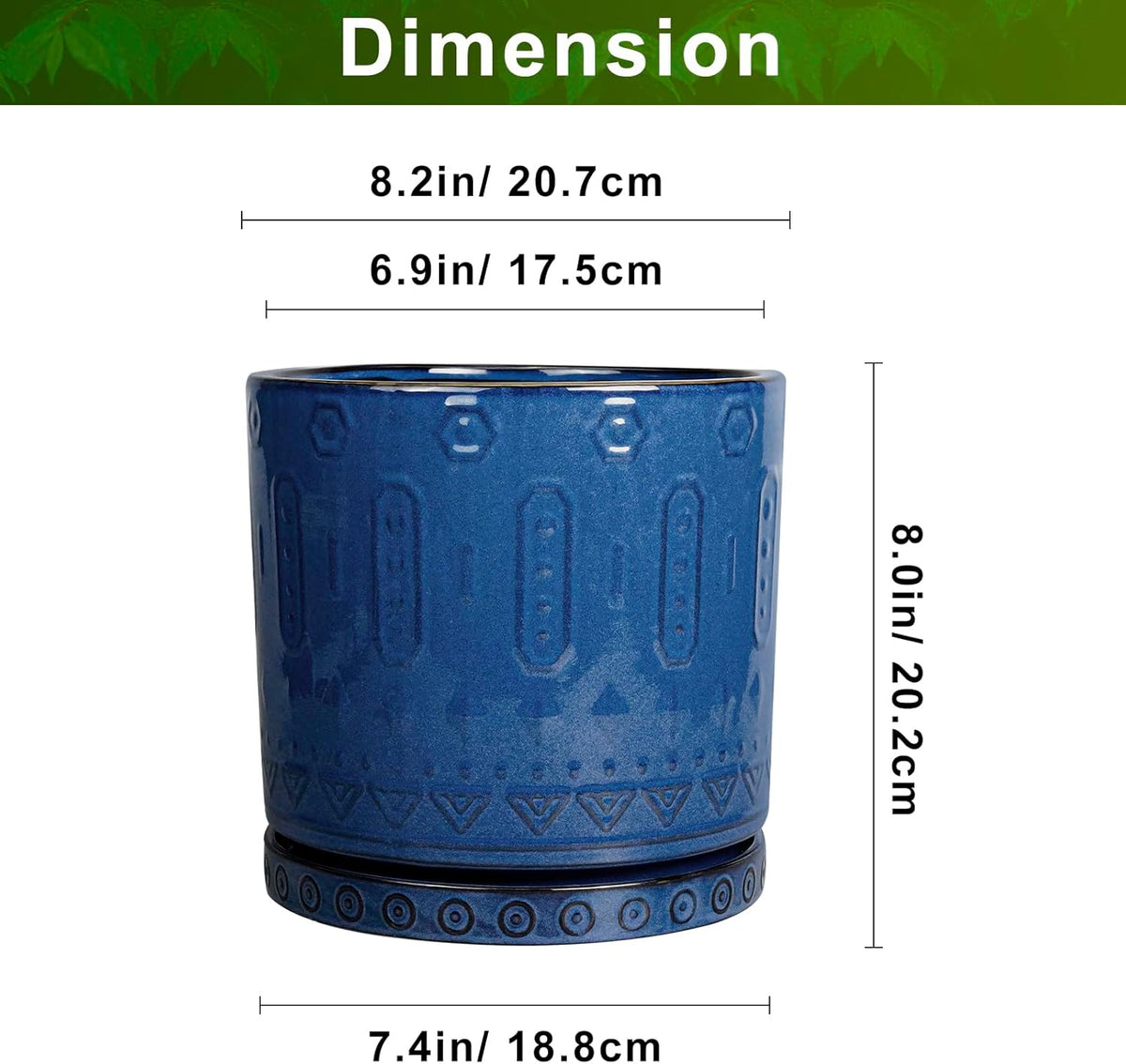 Ceramic Planter - 8 Inch Plant Pot Indoor with Drainage Holes and Saucer Round Planter Outdoor