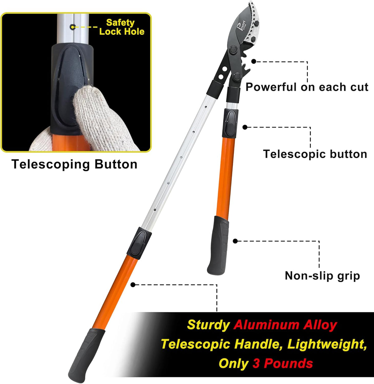 Loppers for Tree Trimming Heavy Duty, 26-40 Inch Handle Telescopic Tree Trimmer, Sync Drive Power