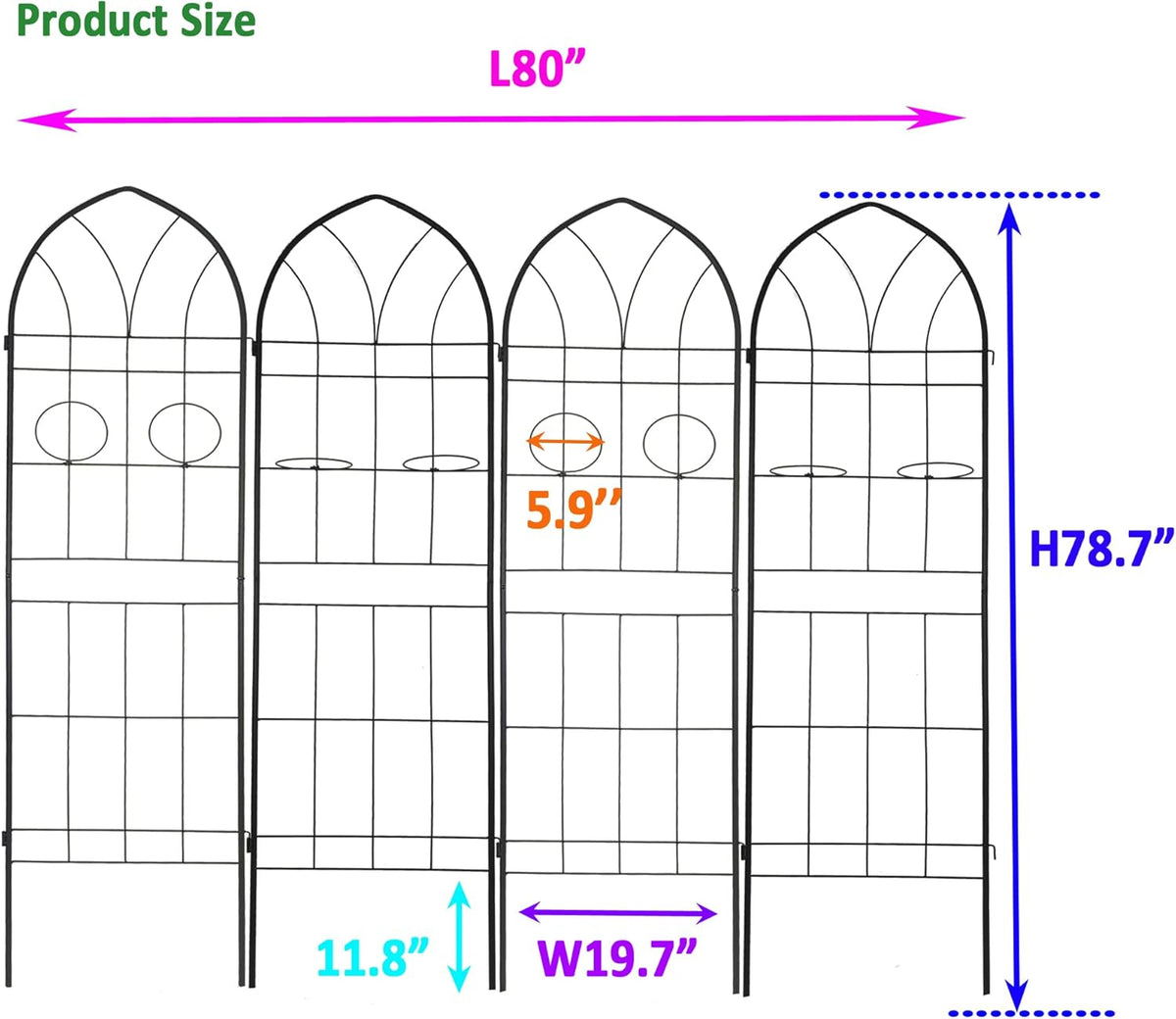 4 Pack Metal Garden Trellis 78.7" H Garden Fence Rustproof Trellis for Climbing Plants Support