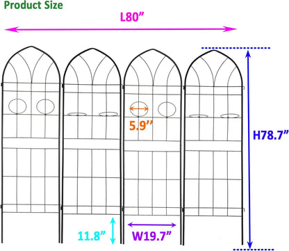 4 Pack Metal Garden Trellis 78.7" H Garden Fence Rustproof Trellis for Climbing Plants Support