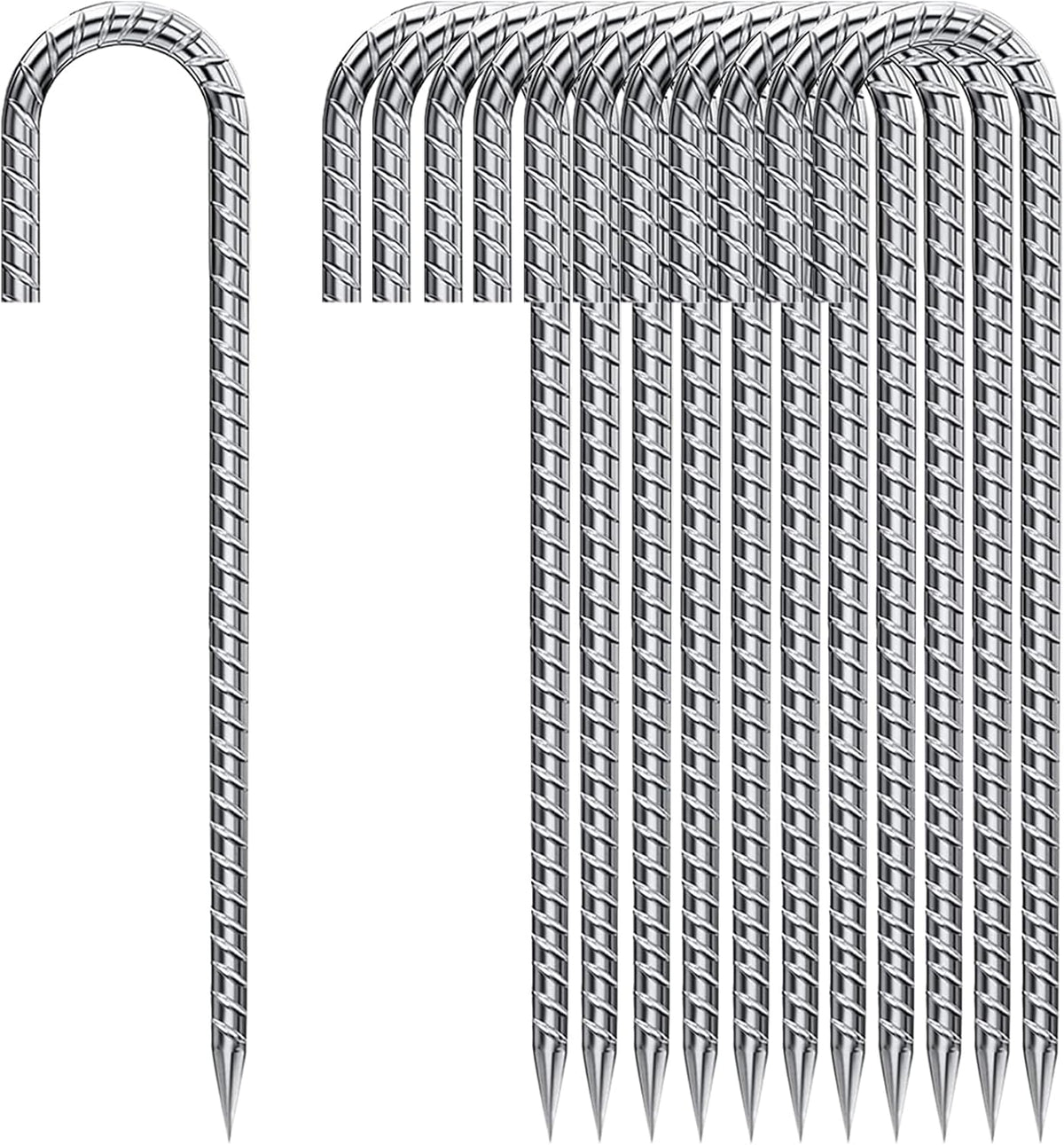 Ground Stakes 12 Inch, Yard Camping Stakes J Shaped 20 Pack Rebar Heavy Duty for Garden Dog Fence